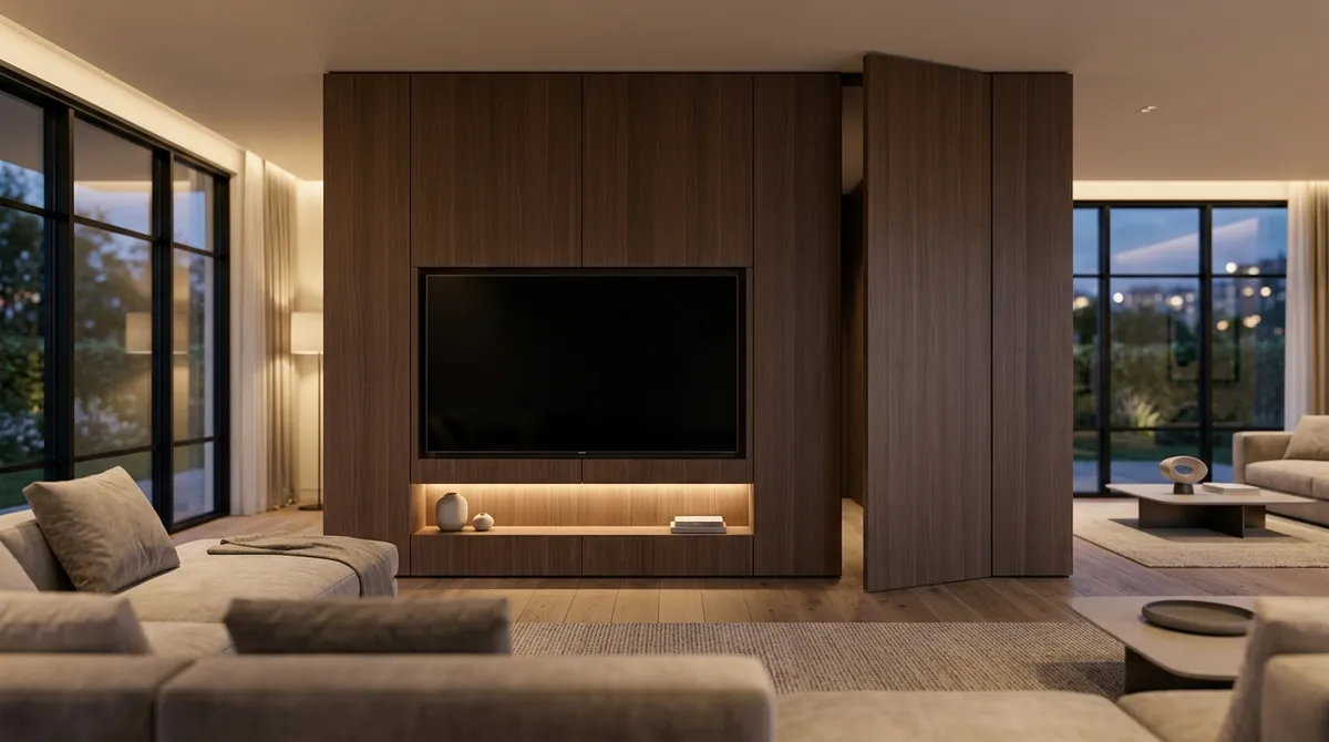 Walnut Panelled Media Wall, Shenfield, Essex