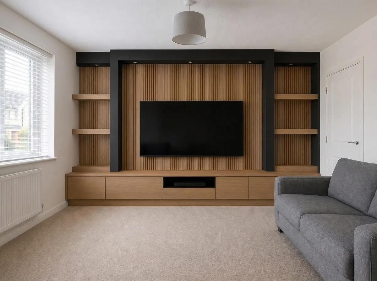 Oak Slatted Media Wall, Oxford, Oxfordshire