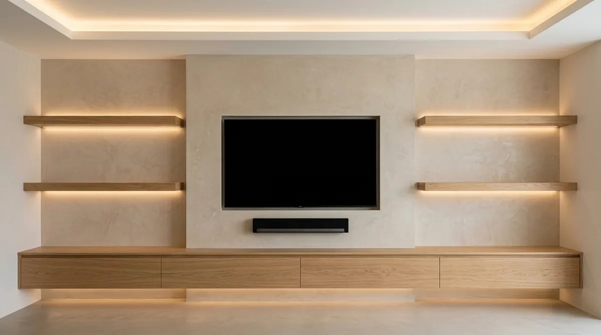 Micro-Cement Wall with Floating Shelves, Brentwood, Essex