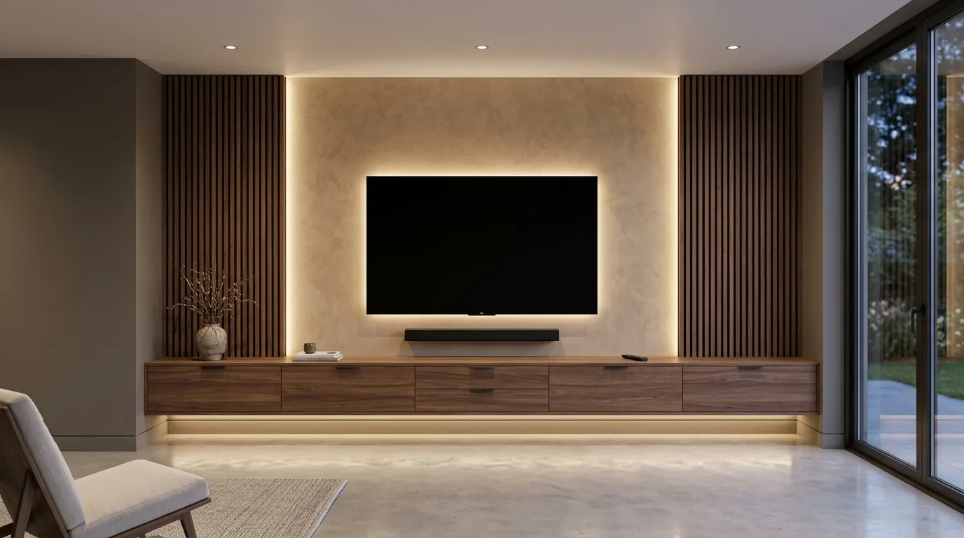 Walnut Slat with LED Lighting