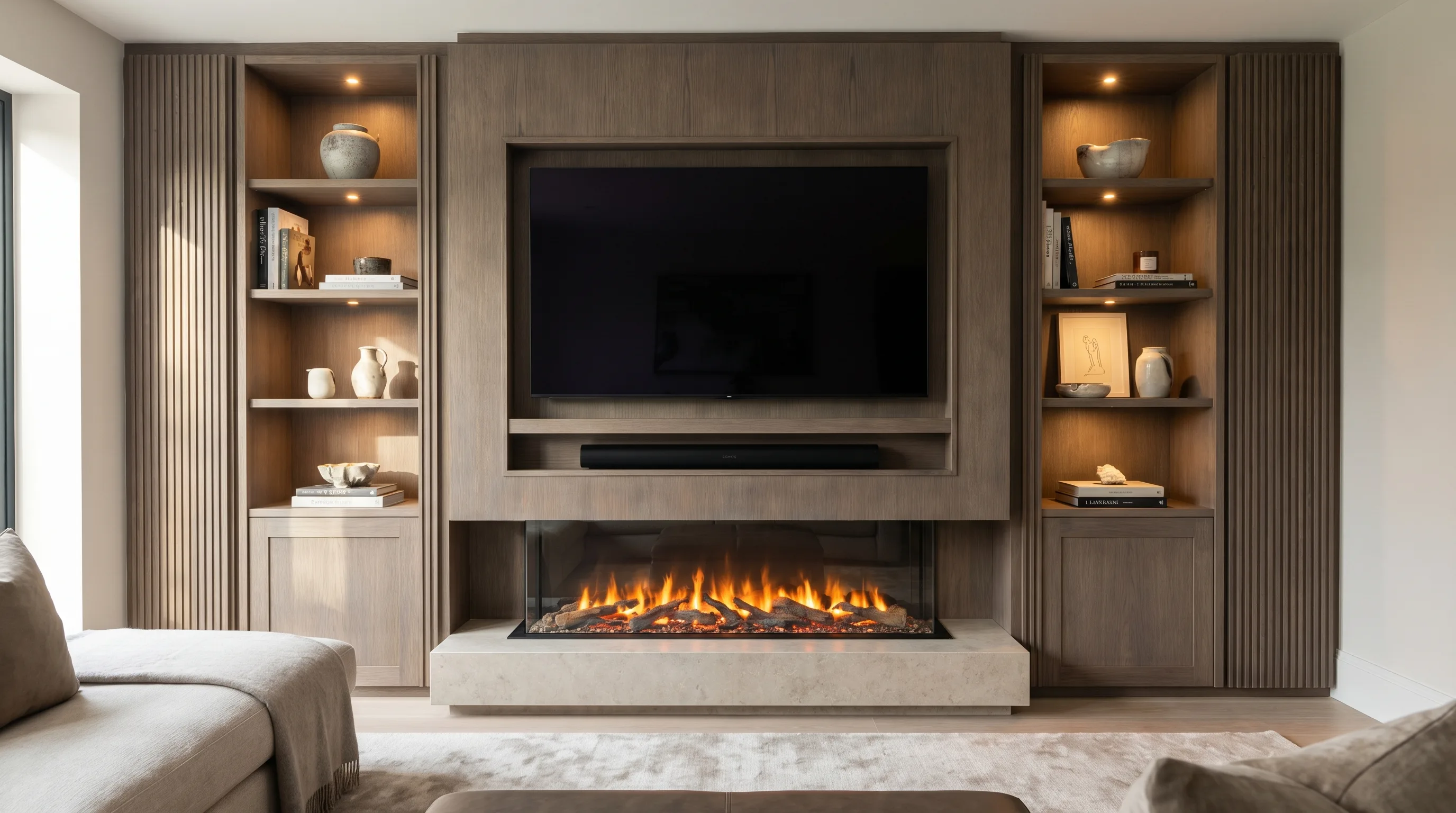 Fluted Oak with Fireplace